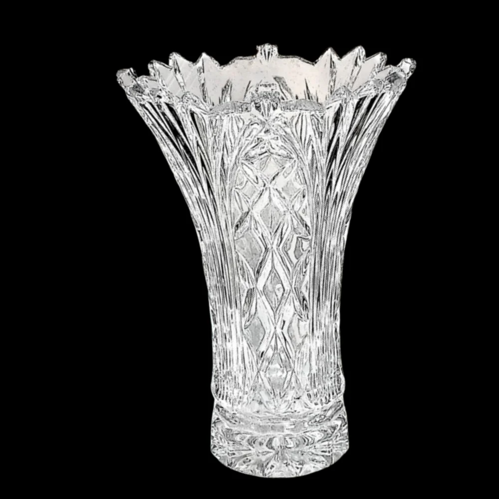 Fifth Avenue Crystal Tall Cut Glass Vase Fan & Diamond Cuts 9.5